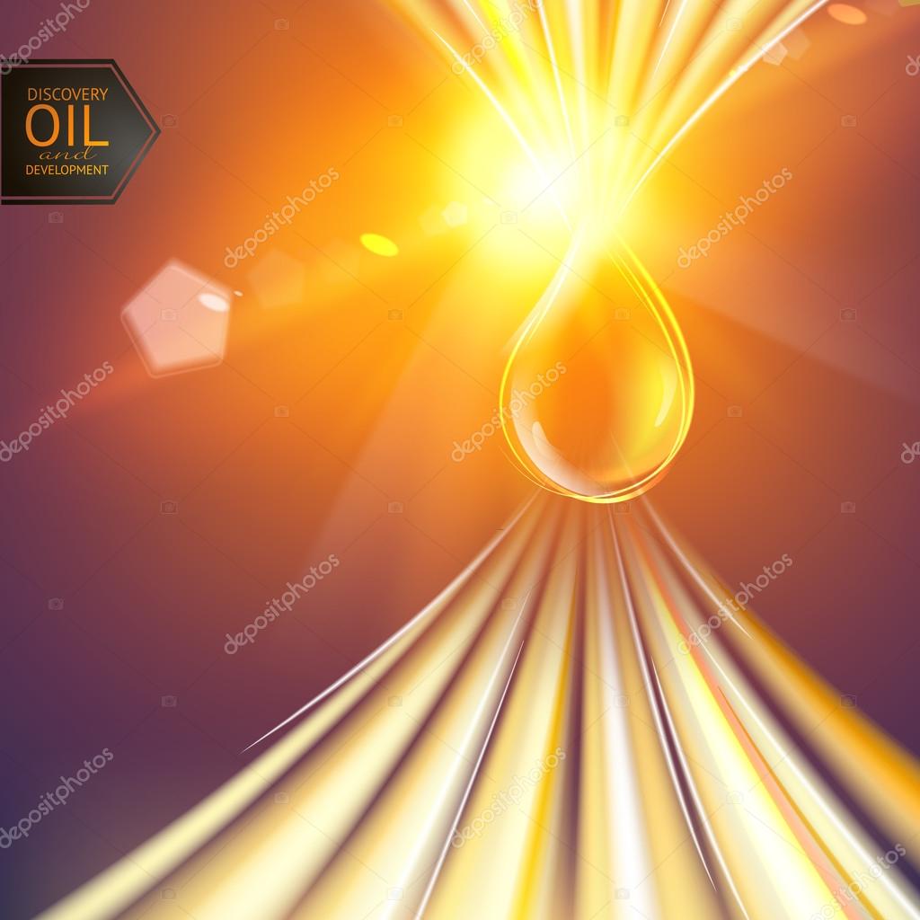 Oil drop at the sun rays. Vector illustration.