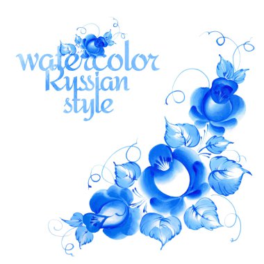 Gzhel tarzı çiçek çelenk.