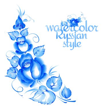 Gzhel tarzı çiçek çelenk.