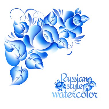 Gzhel tarzı çiçek çelenk.