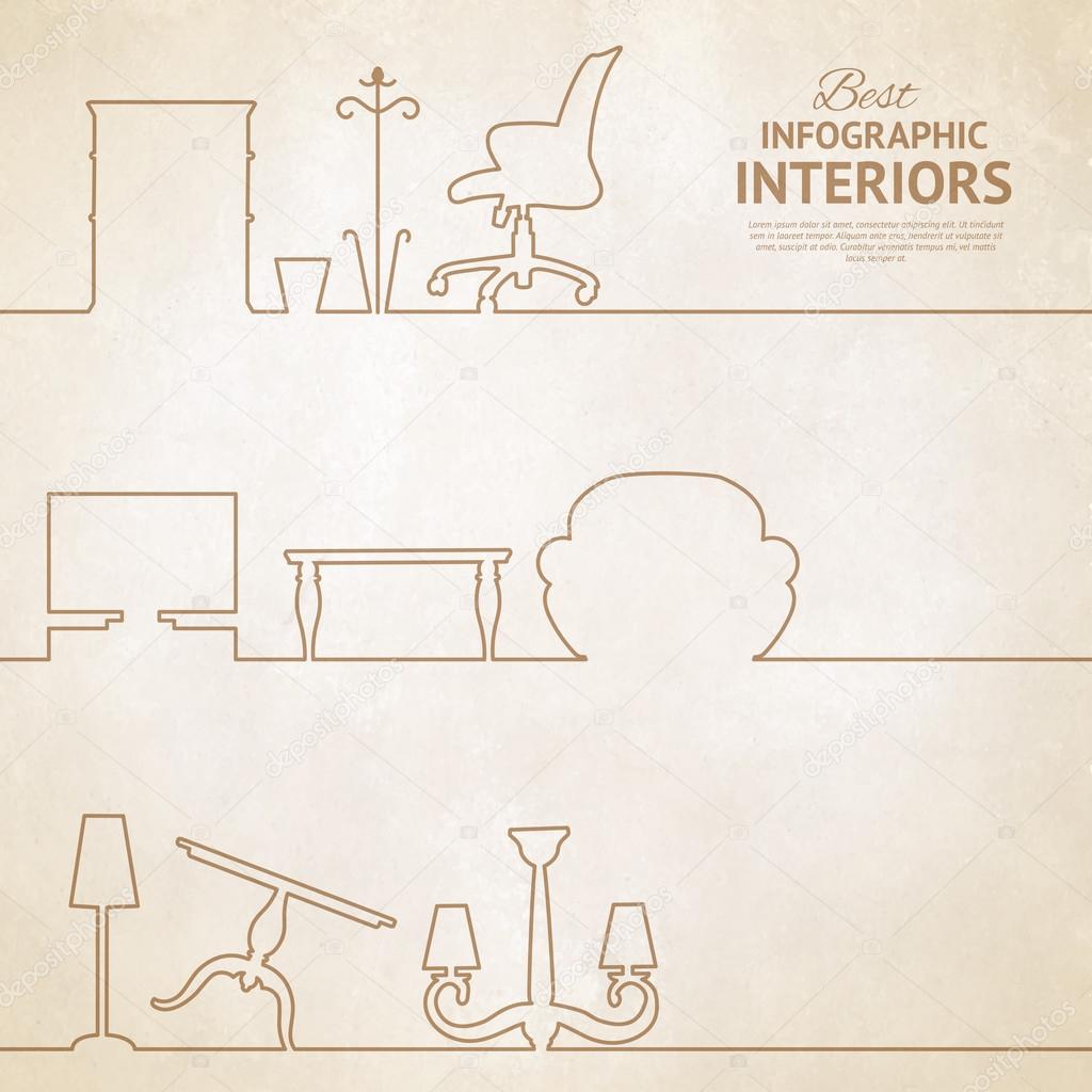 Flat style card with interior design elements. Vector illustration.