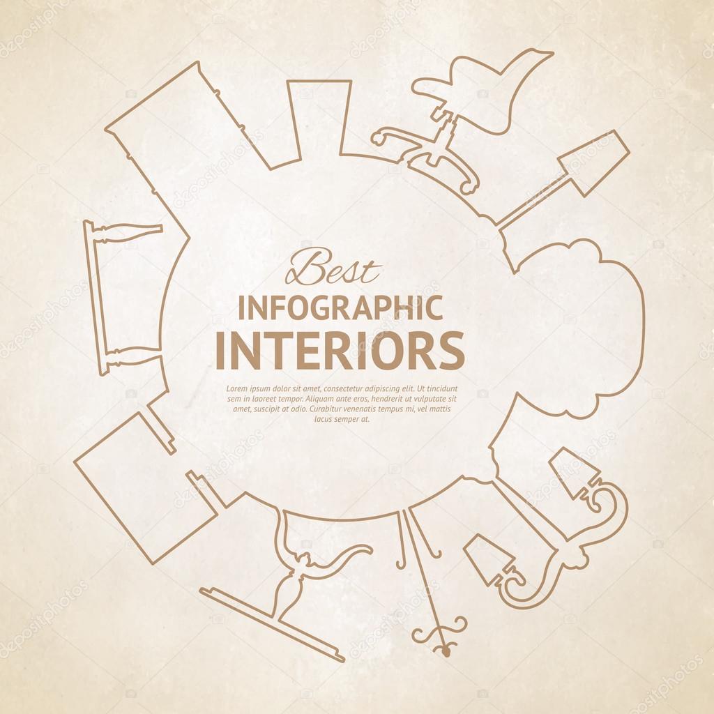 Flat style card with interior design elements. Vector illustration.