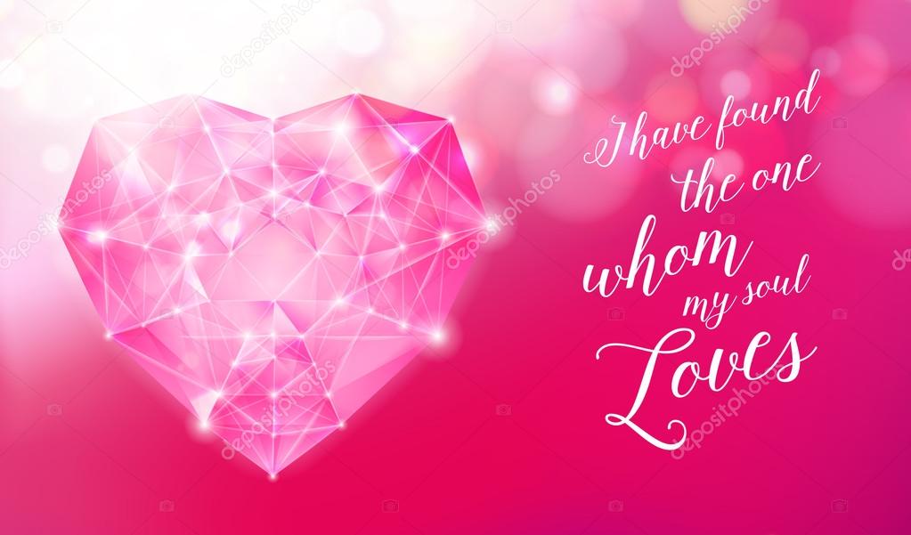 Valentines day pink diamond for your design, printable template. Vector illustration
