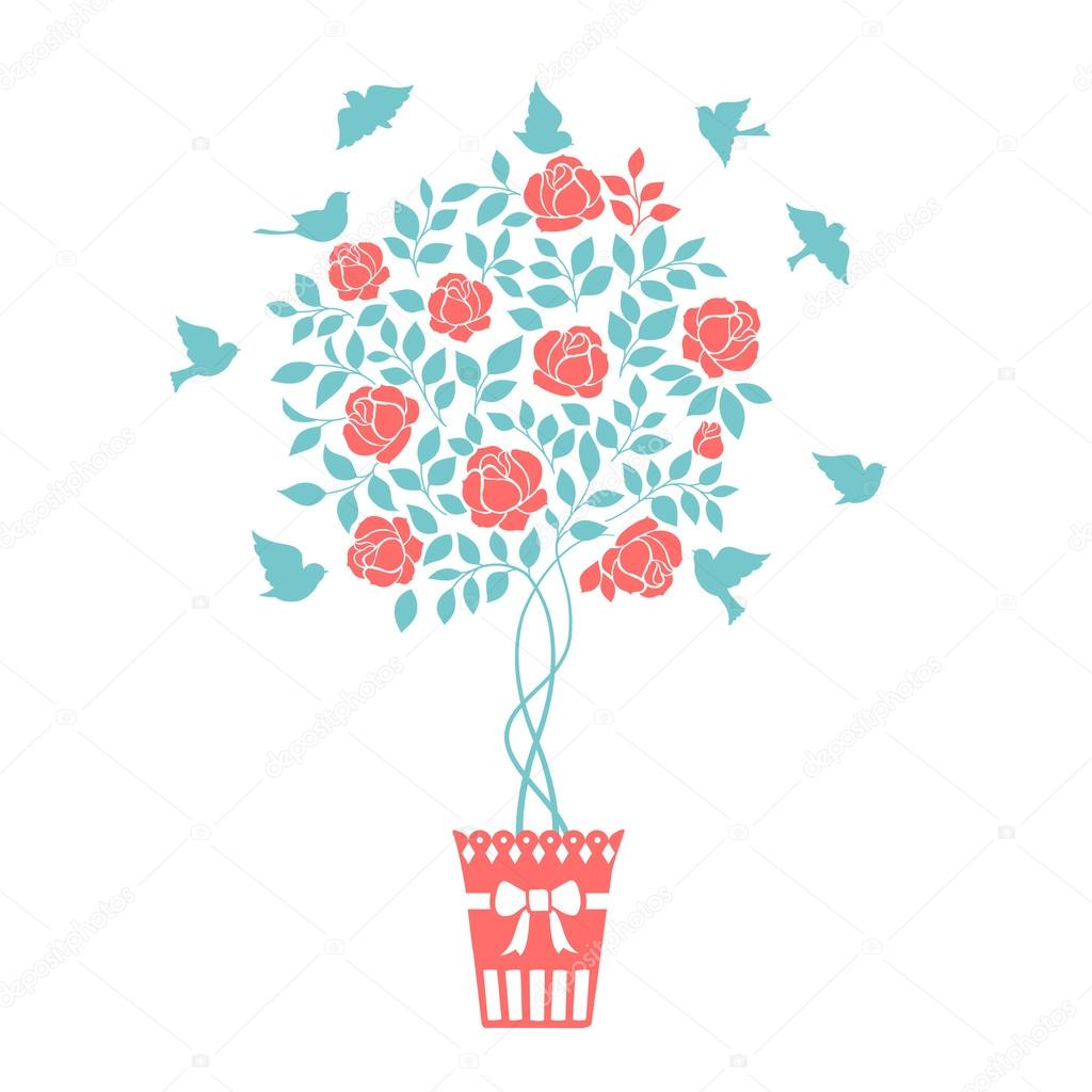 Rose garden bush isolated over white background. Vector illustration
