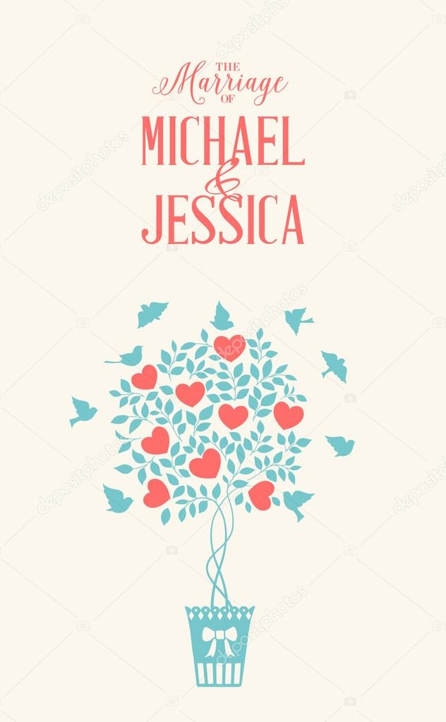 Rose bush icon over white background card with marriage text. Vector illustration