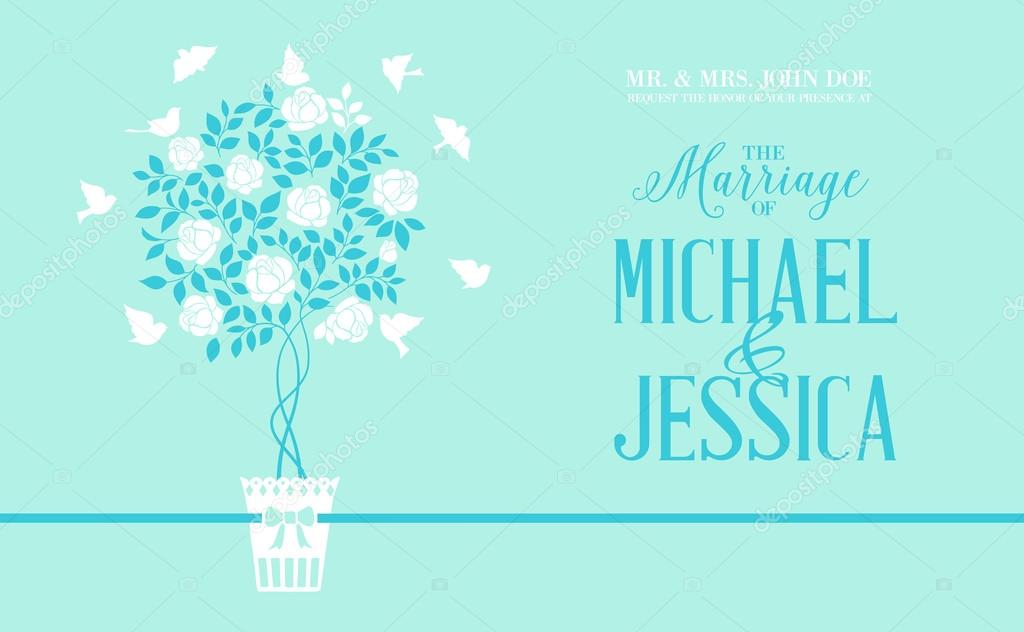 Rose bush icon over green background card with marriage text. Vector illustration