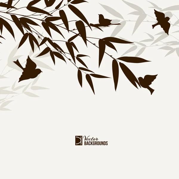 Bambusbusbusch mit Vögeln. — Stockvektor