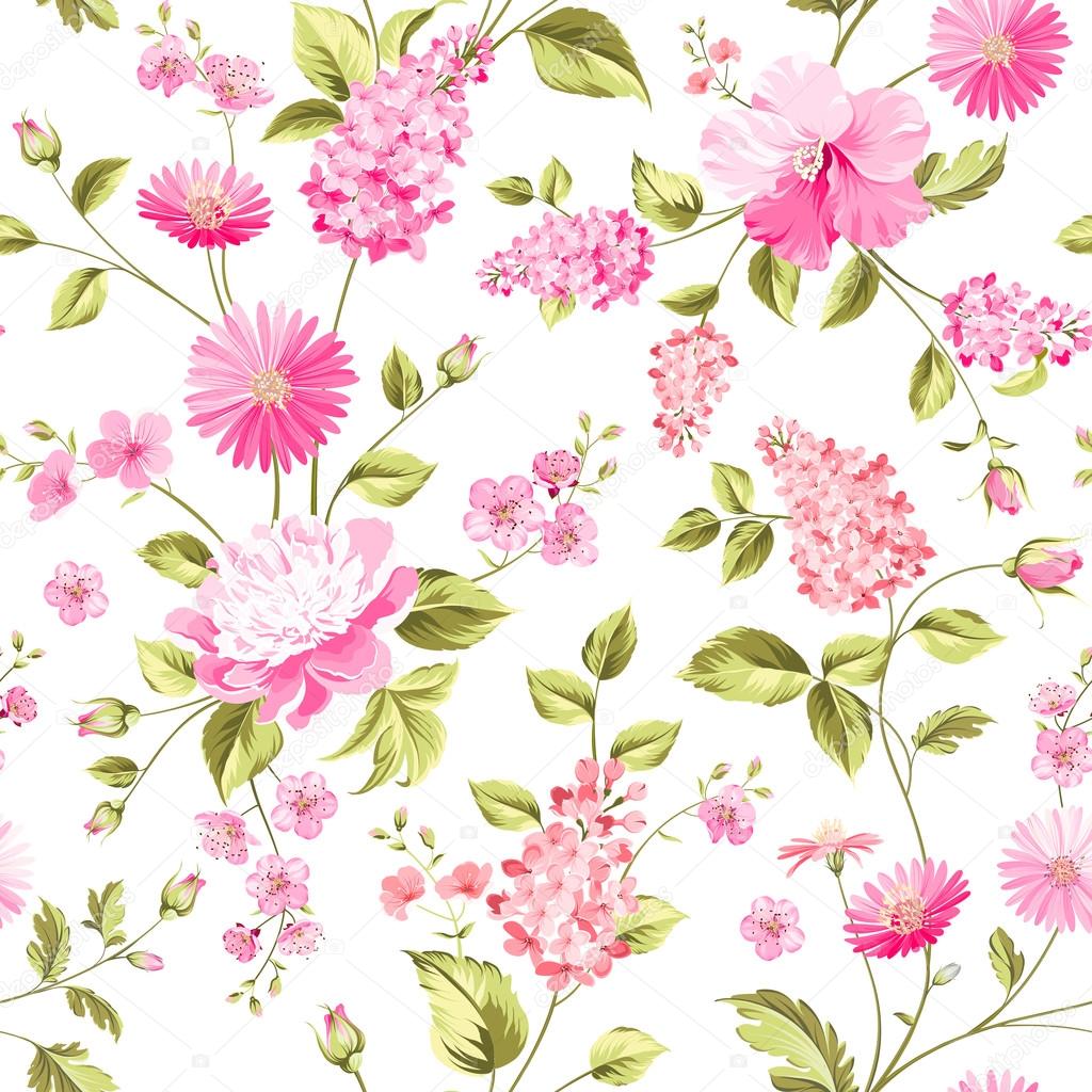 Spring flowers pattern. White background.