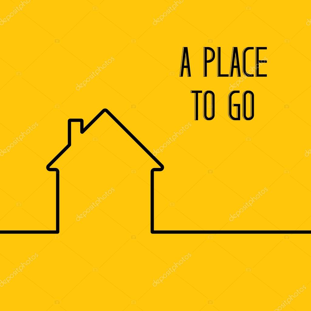 House in minimal flat style cleaness line on yellow backdrop. Linear design of privat house. Black isolated line over orange background. Vector illustration