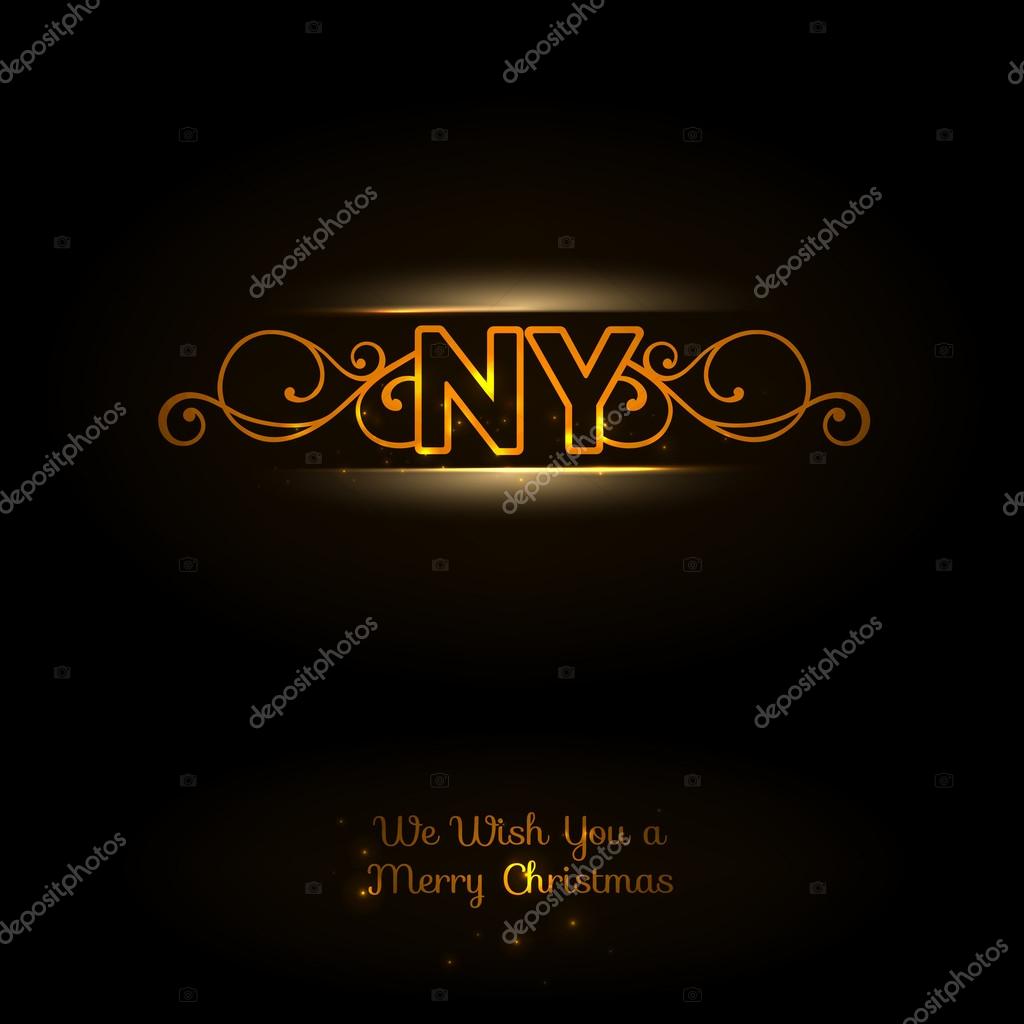 NY logo. Dark background. Elegant orange font. New york logo. New Year greeting card. Vector illustration