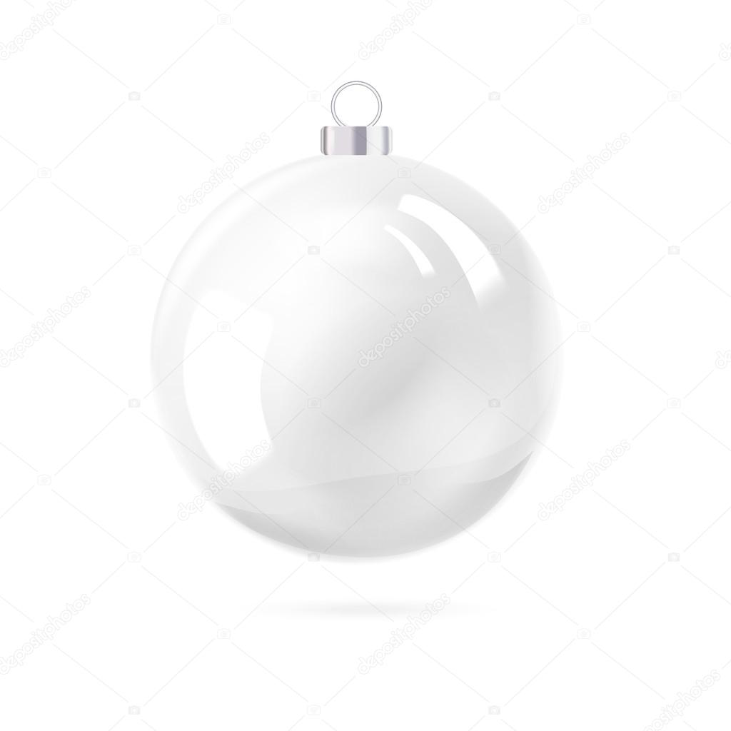 White pearl. White sphere on white background. Holiday christmas toy for fir tree. Vector illustration, contains transparencies, gradients and effects