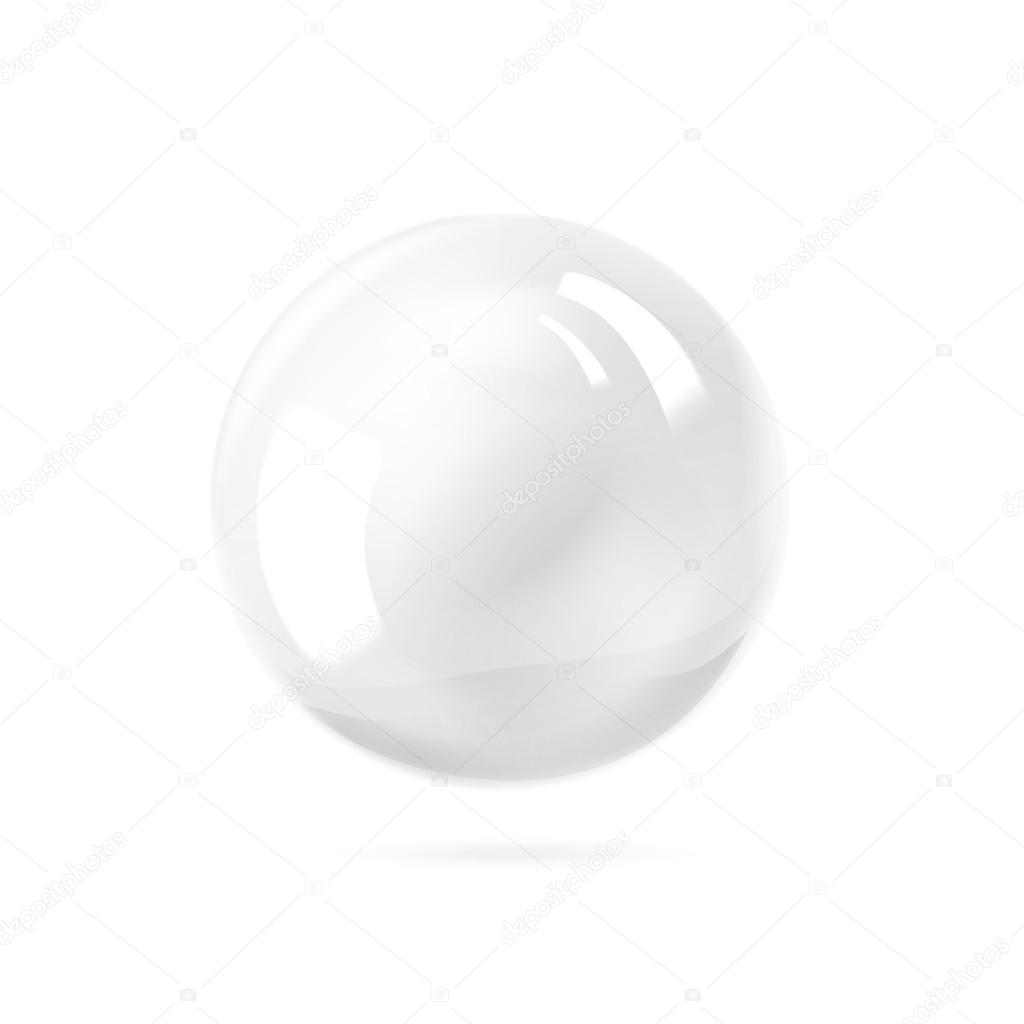 White pearl. White sphere on white background. Abstract banner with white ball. Vector illustration, contains transparencies, gradients and effects