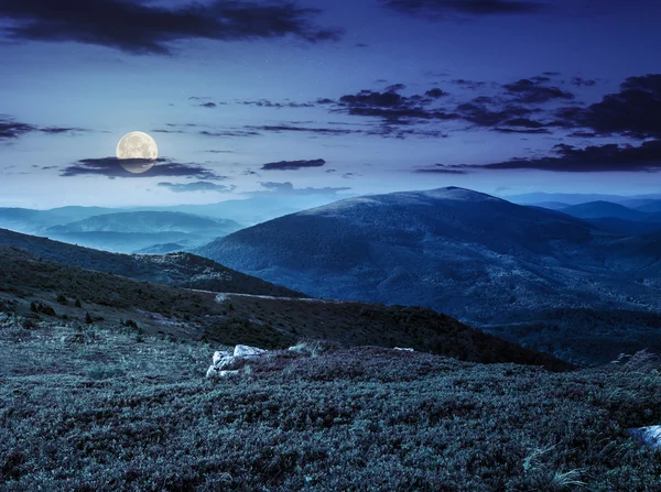 Pedregulhos no prado da montanha à noite — Fotografia de Stock