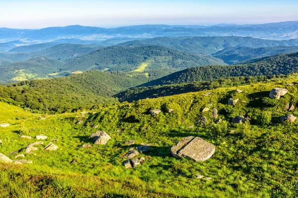 Літній пейзаж з камінням на пагорбі — стокове фото