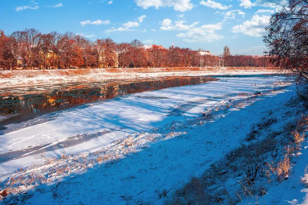 Embankment River Winter Cityscape Sunny Day Reflection Water — Stock Photo, Image