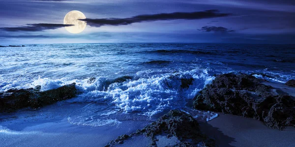 Seascape Sunny Morning Night Summer Vacation Sea Full Moon Light — Stock Photo, Image