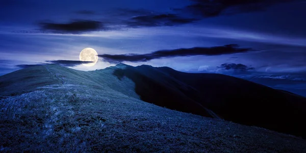 Mountain Landscape Summer Night Grassy Meadows Hills Rolling Distant Peak — Stock Photo, Image