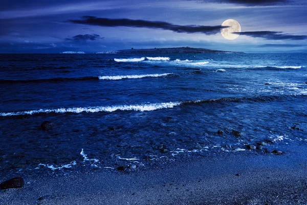 Seascape Night Wonderful Scenery Islands Full Moon Light Clouds Horizon — Stock Photo, Image