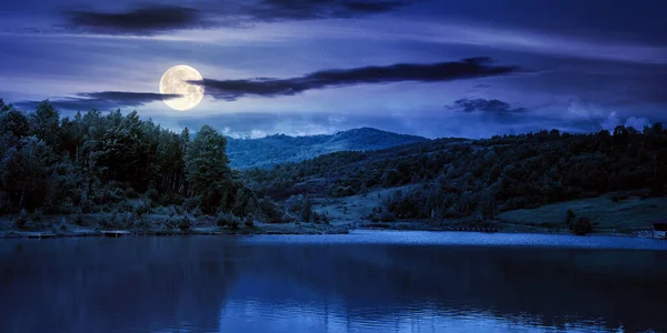 Lake Mountain Landscape Spring Night Beautiful Countryside Scenery Forest Shore — Stock Photo, Image