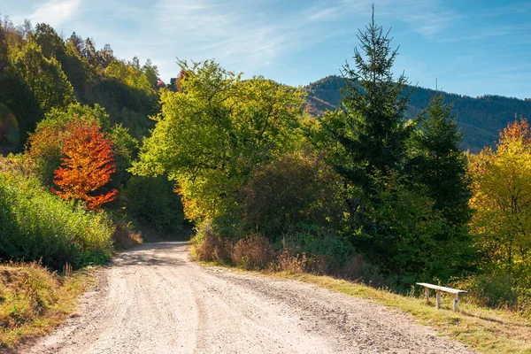 Land Schotterstraße Apuseni Gebirge Cluj Land Rumänien Sonnige Herbstkulisse Morgenlicht — Stockfoto