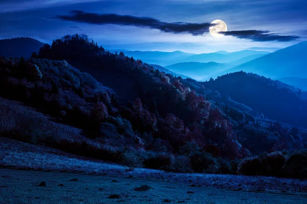 Paesaggio Montano Autunno Notte Foresta Fogliame Colorato Sulle Colline Distanza — Foto Stock