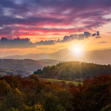 gün batımında dağlarda valley yakınındaki ağaçlar