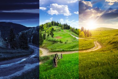 dağ hillside çayır üstünde çapraz yol
