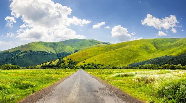 Abandoned road through meadows in mountain — Stock Photo, Image