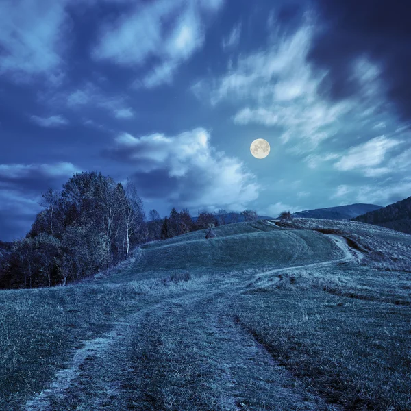 Hillside çayır gece dağ yolunda — Stok fotoğraf