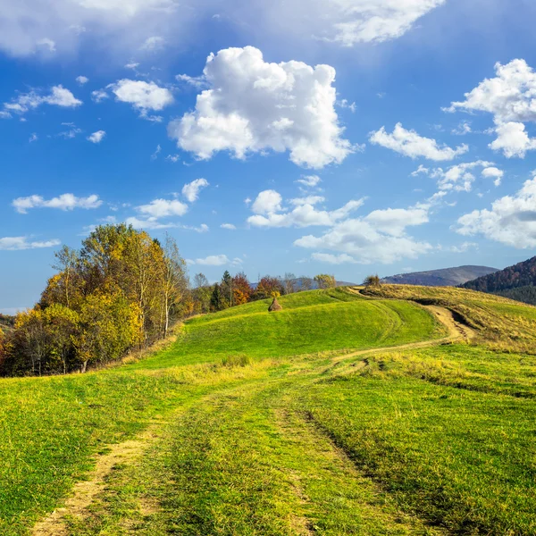 Pfad auf Hangwiese in Berg bei Sonnenaufgang — Stockfoto