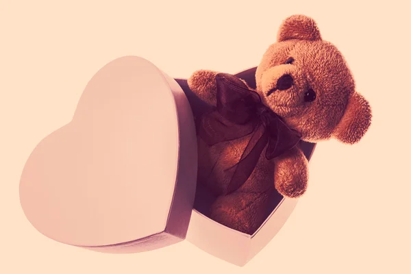 Bear in heart box — Stock Photo, Image