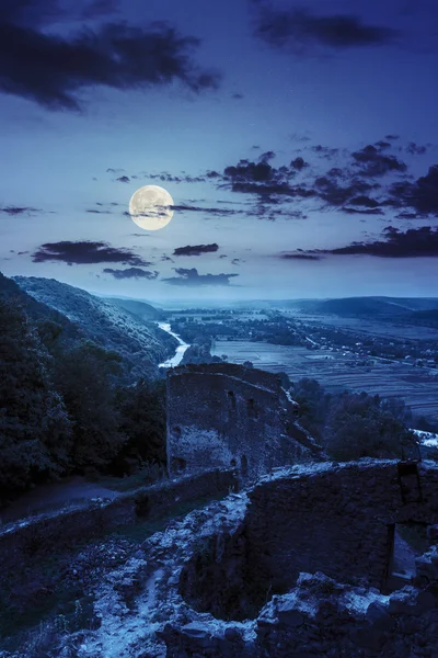 Ruins of castle in mountain at night — Stock Photo, Image
