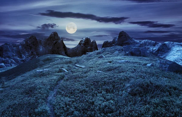 Path through boulders on hillside at night — Stock Photo, Image