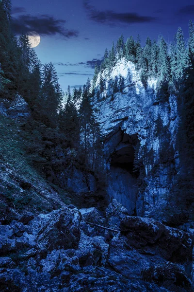 Σπήλαιο Cetatile γλυπτό από Ποταμός στη ρουμανική βουνά τη νύχτα — Φωτογραφία Αρχείου