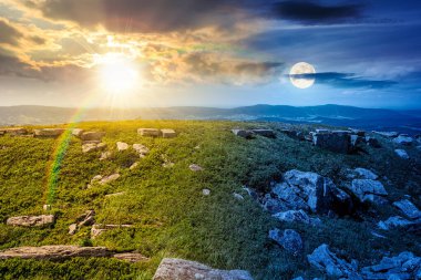 Yaz gündönümünde Karpat Dağları 'nda çimenli bir çayırda. Gündüz ve gece zaman kavramını değiştirir. Keskin kayalar ve çimenlerin arasında büyük kayalar. Güneşli tepeler ve alacakaranlıkta ay var.