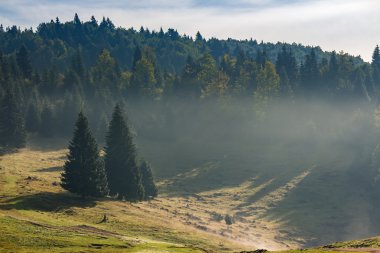 sıcak gündoğumu üzerinde siste dağlar