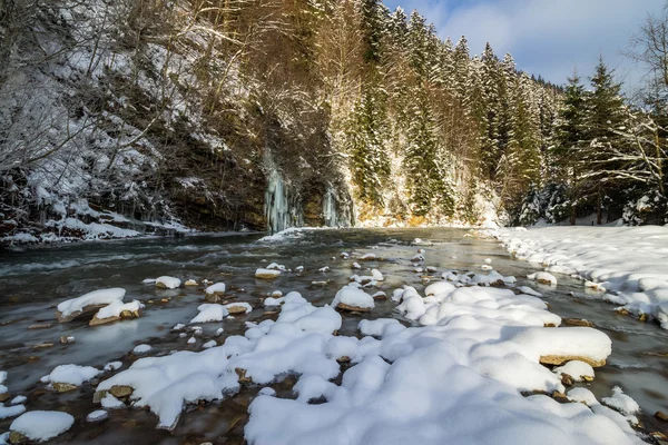 Cascata ghiacciata nella foresta invernale — Foto Stock