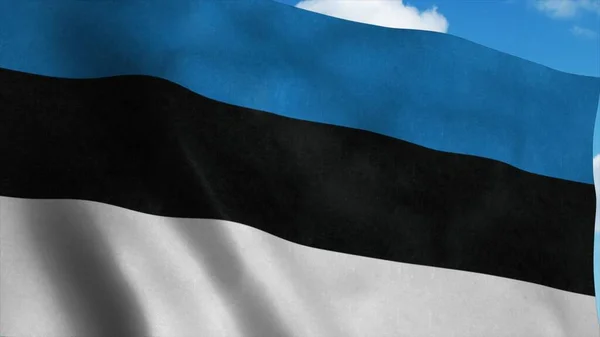Bandera de Estonia ondeando en el viento, fondo cielo azul. renderizado 3d — Foto de Stock