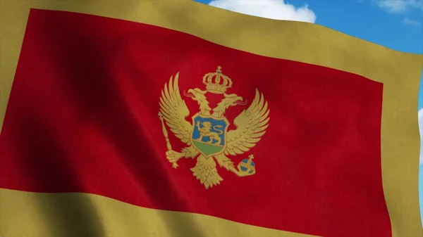 Montenegro flag waving in the wind, blue sky background. 3d rendering — Stock Photo, Image