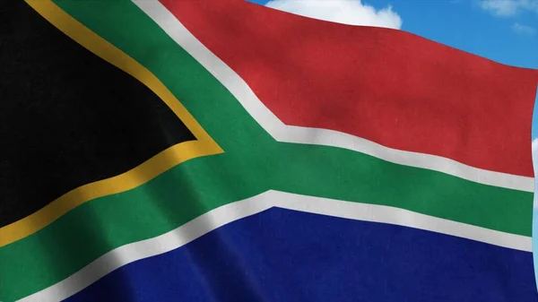Sydafrika flagga vinka i vinden, blå himmel bakgrund. 3d-konvertering — Stockfoto