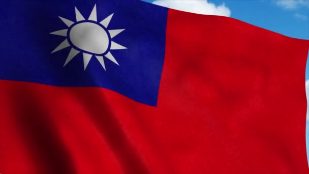 Тайванський прапор, що махає вітром, синій фон неба. 4K — стокове відео