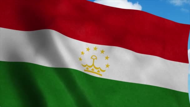 Bandera de Tayikistán ondeando en el viento, fondo azul del cielo. 4K — Vídeo de stock