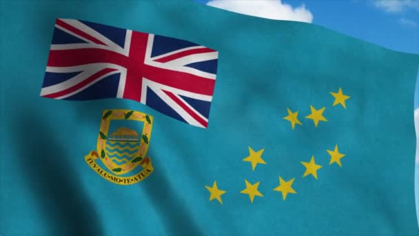 Bandera de Tuvalu ondeando en el viento, fondo azul del cielo. 4K — Vídeos de Stock