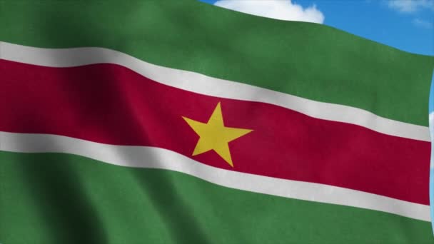 Drapeau du Suriname agitant dans le vent, fond bleu ciel. 4K — Video