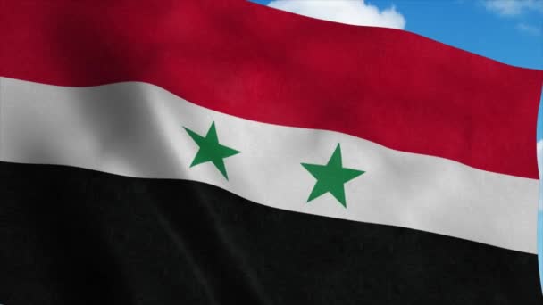 Siria bandiera sventola nel vento, sfondo cielo blu. 4K — Video Stock