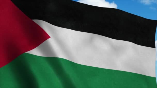 Palestine flag waving in the wind, blue sky background. 4K — Stock Video