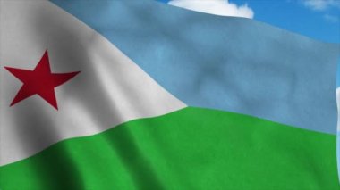 Cumhuriyet Cibuti bayrağı rüzgarda dalgalanıyor, mavi gökyüzü arka planı. 4K