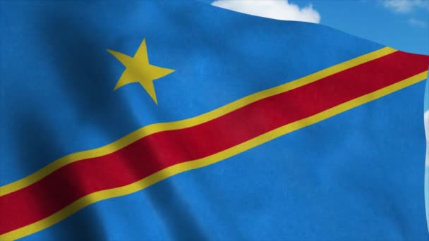 Bandeira nacional República Democrática do Congo, fundo azul do céu. 4K — Vídeo de Stock