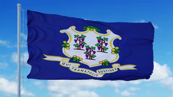 Connecticut mává ve větru, modrá obloha pozadí. 4K — Stock video