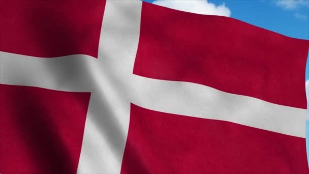 덴마크 국기바람에 흔들리는 푸른 하늘 배경. 4K — 비디오
